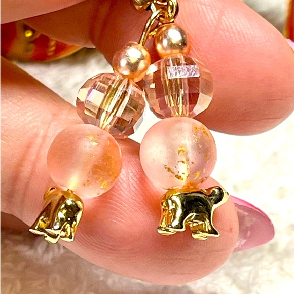 🐻‍❄️Gold and pink speckled Earrings with Polar Bear Charm - Picture 1 of 8